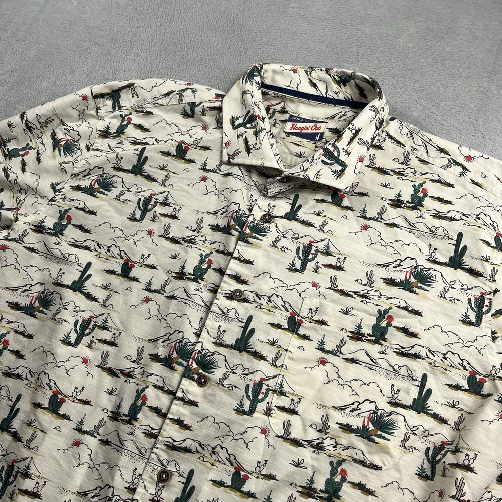 JOHNNIE-O Shirt 2XL Hangin Out White Ezekial Desert Cactus Button Short Sleeve
